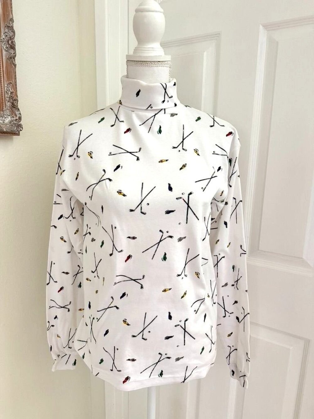 Vintage ASR Nordstrom Novelty Golf Theme Turtleneck Long Sleeve Size XS As Is